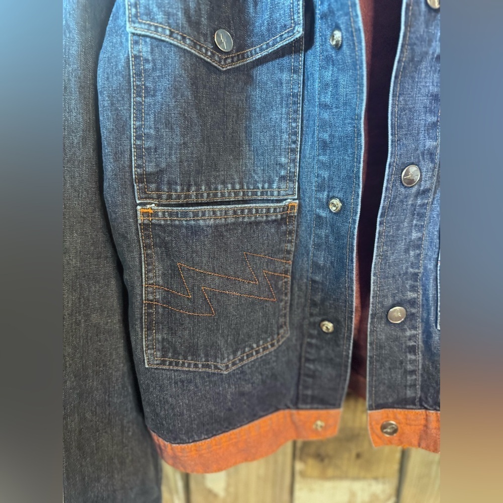 Wild and Leathal Trash W&LT Denim Jacket with Orange Trim Size Large - Picture 13 of 15